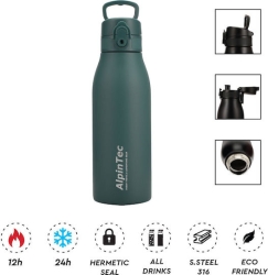 AlpinPro Ανακυκλώσιμο Μπουκάλι Θερμός Πλαστικό 600ml Blackish Green ALP-TH-601BGN