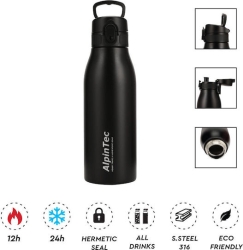 AlpinPro Ανακυκλώσιμο Μπουκάλι Θερμός Πλαστικό 600ml Black ALP-TH-601BL