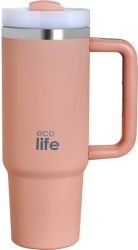 Ecolife Ανακυκλώσιμο Handled Tumbler Θερμός Ανοξείδωτο 900ml Flamingo Pink με Καλαμάκι και Λαβή