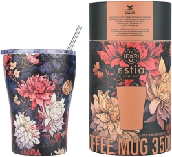 Estia Coffee Mug Ανακυκλώσιμο Ποτήρι Θερμός Ανοξείδωτο BPA Free 350ml Midnight blossom με Καλαμάκι