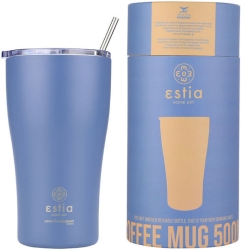 Estia Coffee Mug Ανακυκλώσιμο Ποτήρι Θερμός Ανοξείδωτο BPA Free 500ml Denim Blue με Καλαμάκι