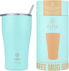 Estia Coffee Mug Ανακυκλώσιμο Ποτήρι Θερμός Ανοξείδωτο BPA Free 500ml Bermuda Green με Καλαμάκι