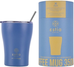 Estia Coffee Mug Ανακυκλώσιμο Ποτήρι Θερμός Ανοξείδωτο BPA Free 350ml Denim Blue με Καλαμάκι