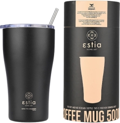 Estia Coffee Mug Save The Aegean Ποτήρι Θερμός Ανοξείδωτο 500ml Midnight Black με Καλαμάκι