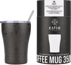 Estia Coffee Mug Save The Aegean Ποτήρι Θερμός Ανοξείδωτο BPA Free 350ml Noir echo με Καλαμάκι