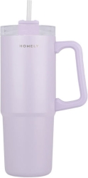 Estia Homely Straw Tumbler Handled Tumbler Θερμός Ανοξείδωτο 900ml Lavender Fog με Καλαμάκι και Λαβή
