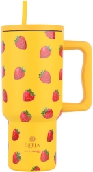 Estia Straw Tumbler XL Save the Aegean Handled Tumbler Θερμός900ml Berry Bright με Καλαμάκι και Λαβή