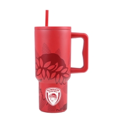Estia Straw Tumbler XL Θερμός Ανοξείδωτο BPA Free 900ml Olympiacos BC Edition με Καλαμάκι και Λαβή