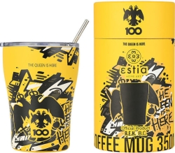 Estia Travel Mug Ποτήρι Θερμός Ανοξείδωτο BPA Free 350ml AEK Edition The Queen is Here με Καλαμάκι