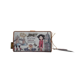 Janet & Janet Πορτοφόλι Μεγάλο 18x3,5x9,5cm Με Κουμπί Πράσινο-Καφέ JAJW-001