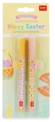 Legami Lovely Friends ‘Hoppy Easter’ Set of 2 Gel Pens with Bunny + Chick Decorations (CPPSET2)