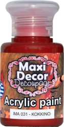 Maxi Decor Ακρυλικό Χρώμα Νερού 60ml Κόκκινο MA031