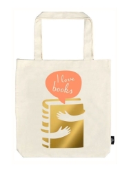 Moses I Love Books Βαμβακερή Τσάντα Αγορών σε Μπεζ χρώμα