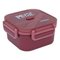 Must Φαγητοδοχείο 1100ml 16,6x16,6x8cm Με Κουτάλι Και Πιρούνι Μπορντό 585730
