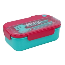 Must Φαγητοδοχείο 1100ml 21,5x12,5x8cm Με Κουτάλι Και Πιρούνι Φούξια-Κυανό 585386