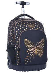 Must Σχολική Τσάντα Τρόλεϊ 3 Θήκες Gold Butterfly 586522