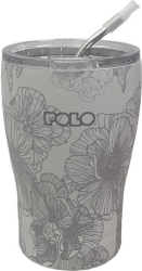 Polo Coffee Mug Ανοξείδωτη Κούπα Θερμός 350ml Γκρι Λουλούδια 949024-8408