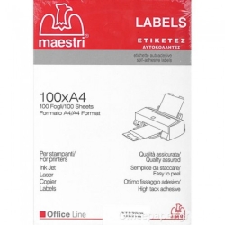 Maestri Roma 100 Αυτοκόλλητες Ετικέτες Α4 Ορθογώνιες 210x297mm