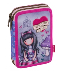 Santoro Gorjuss Κασετίνα Διπλή Γεμάτη Cheshire Cat Λιλά 237332
